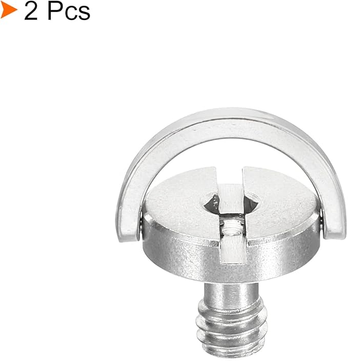 PATIKIL 1/4-20 Thread 14mm Length D-Ring Stainless Steel Camera Fixing Screws, 2 Pack D Shaft Quick Release Plate Screw for Camera Tripod/Monopod, Silver