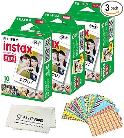 Fujifilm Instax Mini Instant Film Compatible with Instax Mini 8/9/11/12 Cameras – Includes Frame Stickers and Quality Photo Microfiber Cloth (50 Prints)