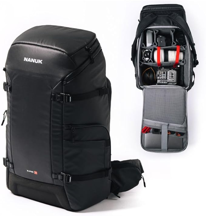NANUK N-PVD 35L Camera Backpack – Water-Repellent with Rain Cover, Fits 2-3 Cameras, Drone, Tripod, 16" Laptop Compartment, Carry-On Approved – For Photographers, Travel & Hiking – Black