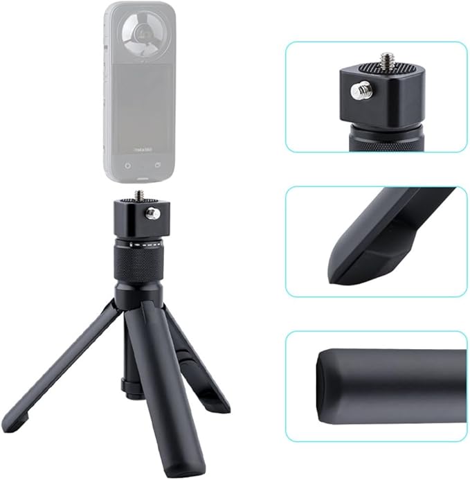 Bullet Time Handle Tripod Rotating Grip for Insta360 X5/X4/X3, DJI OSMO Pocket 3, GoPro – 360° Rotating Grip, 1/4" Thread, 6 lbs Capacity, Compact Selfie Stick & Tabletop Tripo