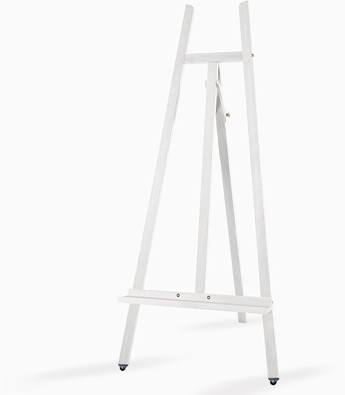Somime A - Frame Wooden Display Easel - Adjustable Lyre Beechwood Studio Easel Stand Holding Canvas Up to 90", Inclinable Artist Floor Painting Easel for Artwork Painting, White