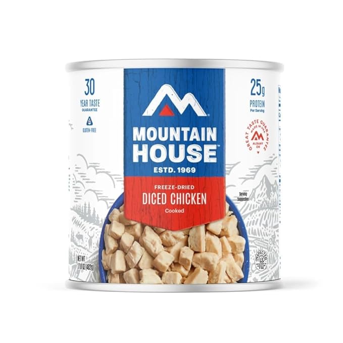 Mountain House Freeze-Dried Cooked Diced Chicken #10 Can – 14 Servings per Can – Dairy-Free & Gluten-Free Emergency Survival Canned Food for Camping, Hiking & Backpacking – Long-Term Storage Meal – 30-Year Taste Guarantee – Pack of 6 – Made in USA