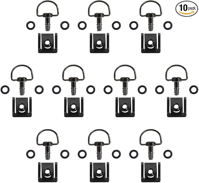 Motorcycle Race Fasteners Quick Release D-Ring 1/4 Turn Race Fasteners Clip Style Type C (Chrome Black （Black Clips）, 19mm)