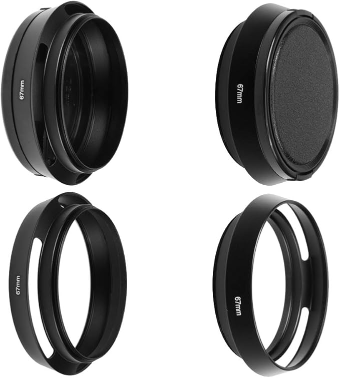 SIOTI 67mm Lens Hood, Oxidation Matte Anti Reflective Treatment, Aluminum Alloy, with 1 * 72mm Lens Cap, Compatible with Sony/Canon/Nikon/Fuji etc >40mm Camera Lens