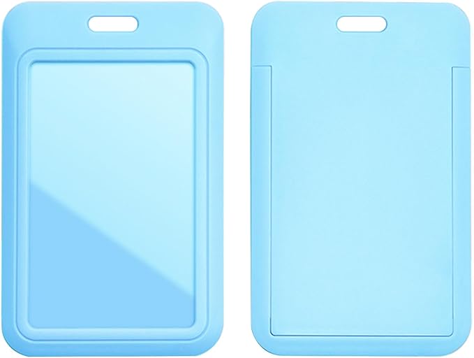 Larpur 3pcs ID Badge Holders Vertical Card Case Protectors Plastic Work ID Badge Name Tag Holders for Office, School, Factory, Sky Blue