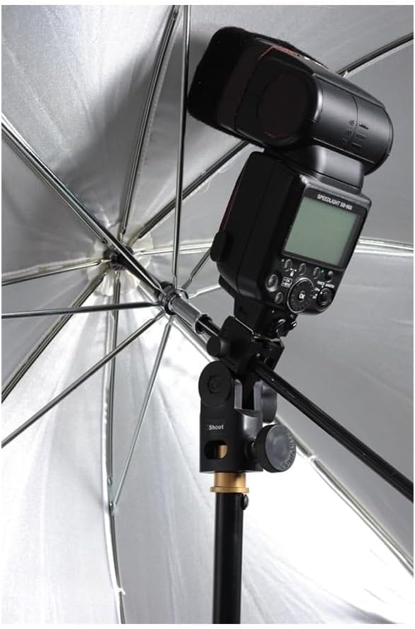 Hot Shoe Mount Speedlite Flash Support Photo Studio Umbrella Holder Bracket, Bottom with 15.8mm Hole for Speedlite Flash Trigger with Cold Foot & Studio Light Stand Tripod Head