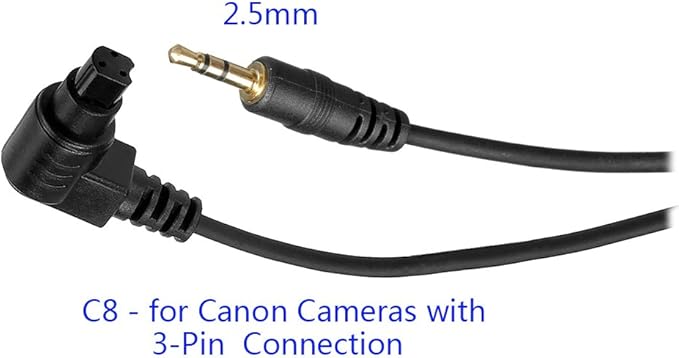 PHOLSY 2.5mm C8 Off-Camera Remote Cable Compatible with Canon EOS R5, 6D II, 1D X III, 5D IV, 7D II, 50D, 40D, 10D