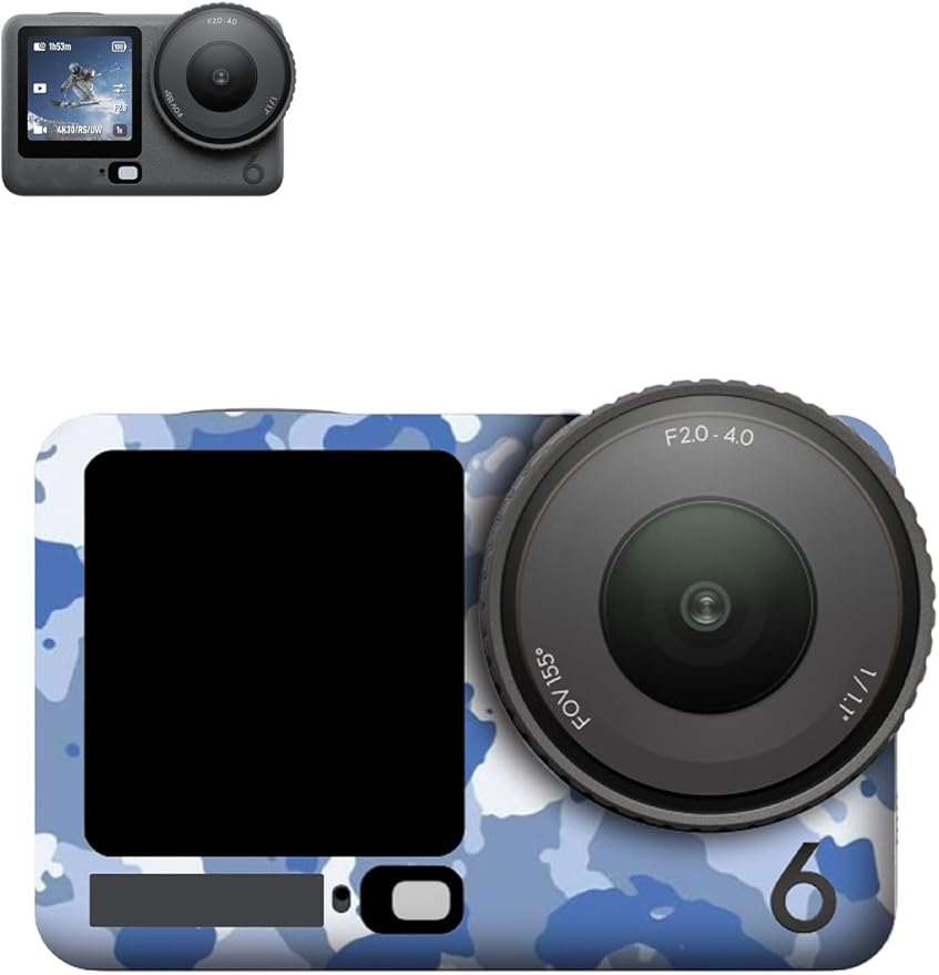 ZBAGUG for DJI Action 6 Skin Full Body Wrap, Anti-Scratch Waterproof Protective Sticker, Full Coverage Action Cam Wrap, for DJI Action 6 Accessories, Camouflage Blue