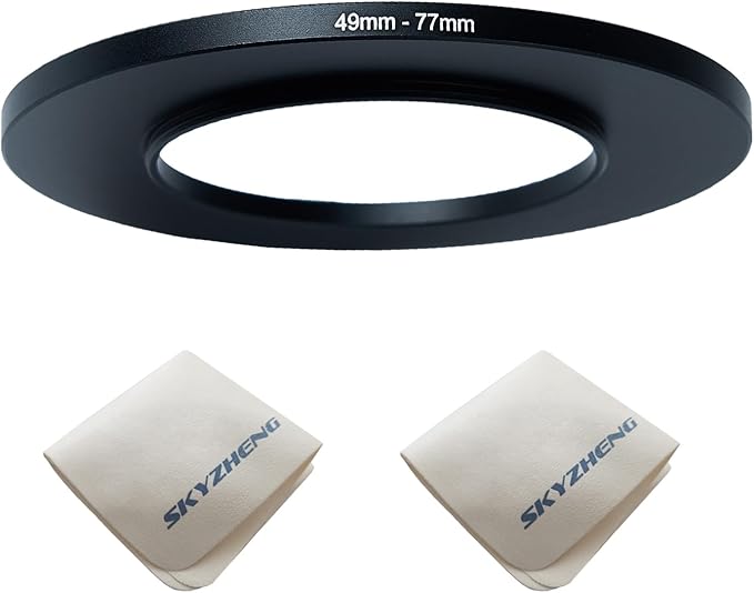 49mm Lens to 77mm Camera Lens Adapter 49mm to 77mm Step Up Ring Adapter Ring for All Brands of UV ND CPL, with Premium Lens Wiping Cloth 2 Pack (49mm-77mm)
