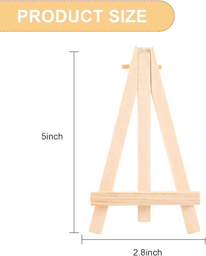 Voittozege 60 Pcs Mini Easel Stand 5 Inches Mini Wood Canvas Holder Small Easels for Painting Artist Triangle Easels, Art Craft Painting Easel Stand for Weddings, Photos, Crafts, Business Cards