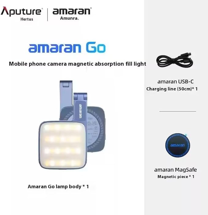 Magnetic Selfie Phone Light,Amaran Go Dual LED Light Source with Adjustable Mirror Light CCT 2700K-6500K,Rechargeable for Selfie,Makeup,Video Conference,TikTok,for iPhone & Android (Blue)