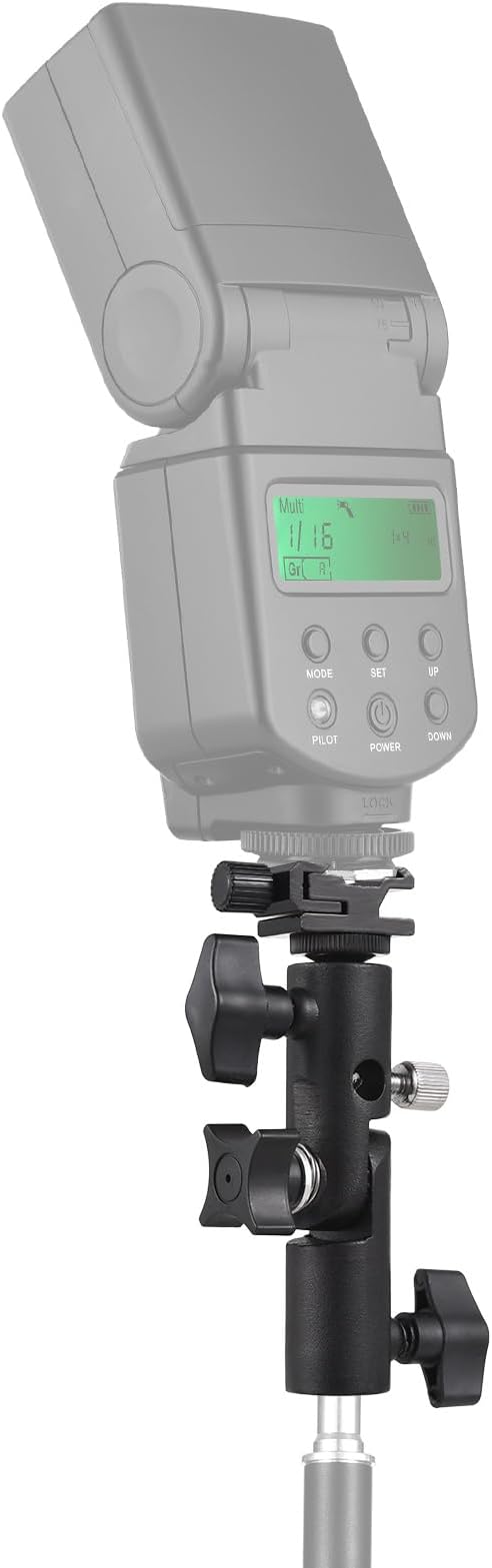 Qiilu Camera Flash Bracket, Bracket Flash Stand Bracket with Cold Shoe Mount 1/4 Inch & 3/8 Inch Screw Hole, Umbrella Mount Holder Flash Light, Universal E Type Metal Bracket for Most