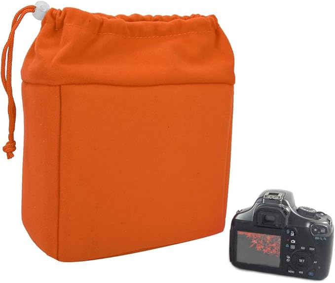 Camera Insert Bag, Camera Padded Bag Shockproof Foldable Protective Bag Inner Camera Organizer with Drawstring for Dslr Camera Lens (Orange)