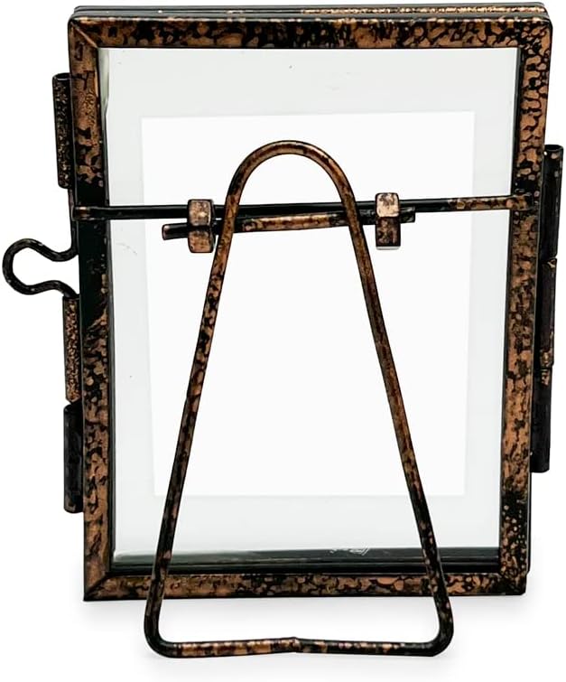 Isaac Jacobs 2x3, Antique Bronze, Vintage Style Brass and Glass, Metal Floating Picture Frame (Vertical) with Locket Closure, for Photos, Art, & More, Tabletop Display (2x3 Antique Bronze)