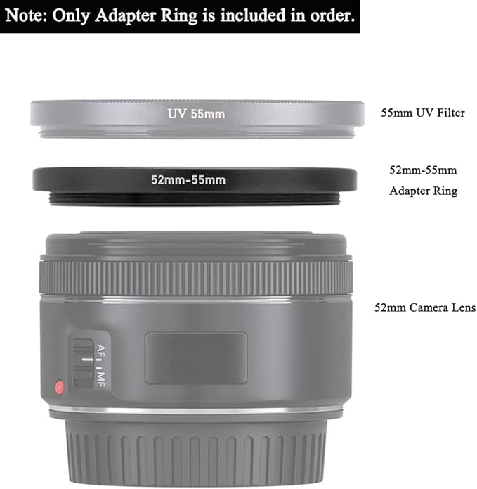 52-55mm Step Up Ring(52mm Lens to 55mm Filter, Hood,Lens Converter and Other Accessories) (2 Packs), Fire Rock 52-55 Aerometal Camera Lens Filter Adapter Ring