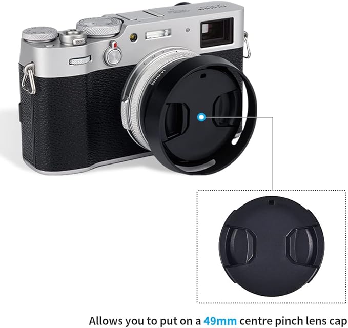 JJC LH-X100 Metal Lens Hood Sun Shade with 49mm Filter Adapter Ring for Fuji Fujifilm X100VI X100V X100F X100T X100S X100 Digital Camera(Not Fits Fujifilm Original Lens Cap), Black Color