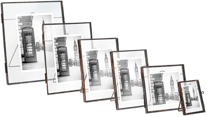 Isaac Jacobs 5x7, Antique Bronze, Vintage Style Brass and Glass, Metal Floating Picture Frame (Vertical) with Locket Closure, for Photos, Art, & More, Tabletop Display (5x7 Antique Bronze)