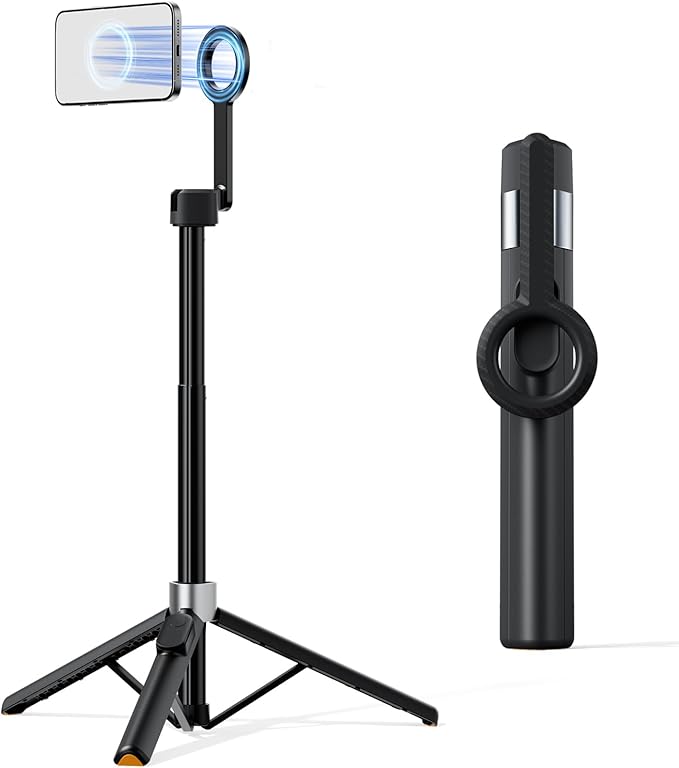 TODI 60" Magnetic Tripod for iPhone,Mini Magnetic Selfie Stick Magnetic Selfie Stick Compatible with iPhone 12-17 Series with Metal Ring