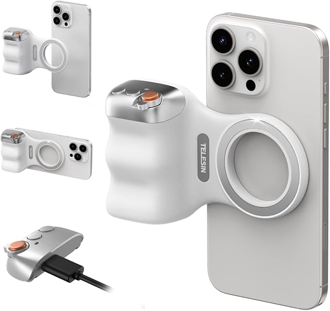 TELESIN Fun Shot Magnetic Phone Camera DSLR Style Shutter Grip for iPhone & Android with Anti-Drop Detachable Wireless Shutter Button - 1/4" Screw - Comfort Ergonomic Camera Grip Handle Holder