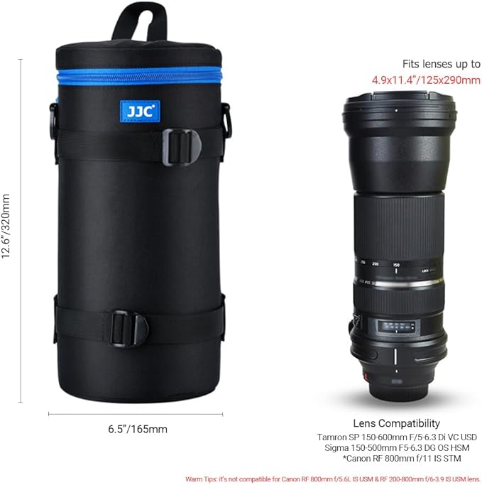 JJC Camera Lens Pouch Case for Canon RF 800mm f11 Tamron SP 150-600mm Sigma 150-600mm 150-500mm Nikon Nikkor AF-S 200-500mm & More, Zipper Polyester Lens Protective Bag Interior Size 4.9x11.4”