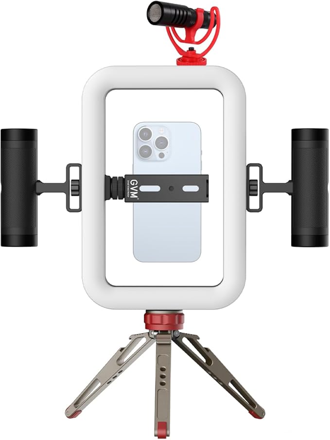 GVM TL600B 2700K~6800K LED Ring Selfie Light, Smartphone Video Rig & Phone Video Stabilizer, Step-Less Dimming Video Light, Bluetooth, App Control