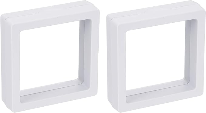 MECCANIXITY Floating Frame Display Holder Stand 3D Jewelry Display Box 2.76 x 2.76 x 0.79 Inch White for Ring Necklace Bracelet Earring Pack of 2