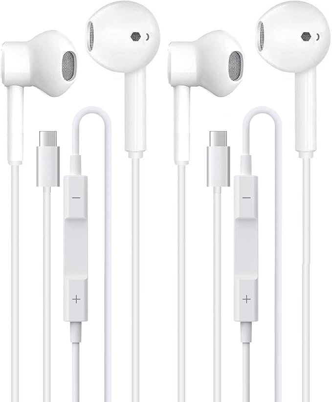 2 Pack Headphones USB C Wired for iPhone 17/17 Pro Max/17 Pro/16/15,Earphones in Ear HiFi Stereo Type C Earbuds Built-in Microphone & Volume Control for Galaxy S25 S24 S23