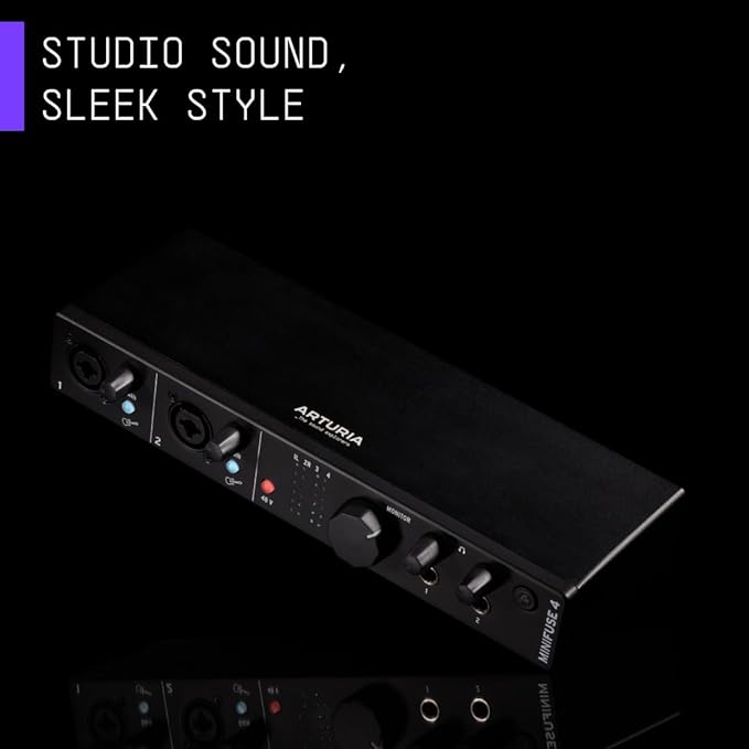 Arturia - MiniFuse 4 - Compact USB Audio & MIDI Interface with Creative Software for Recording, Production, Podcasting, Guitar - Black