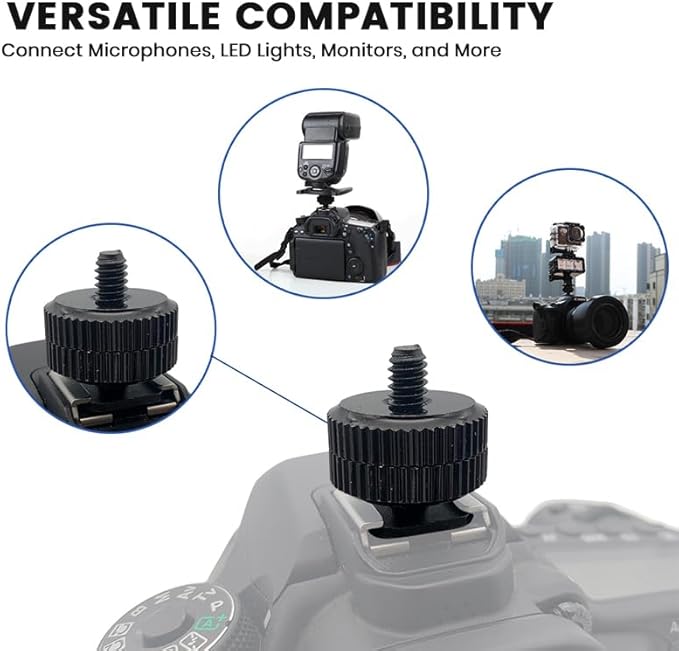 Hot Shoe Adapter 1/4 Inch Camera Hot Shoe Mount Adapter Tripod Screw for DSLR Camera Rig Cold Hotshoe Screw Accessory Attachment for Camera Flash Shoe to 1/4"-20 Male Post Adapter with Locking Disk