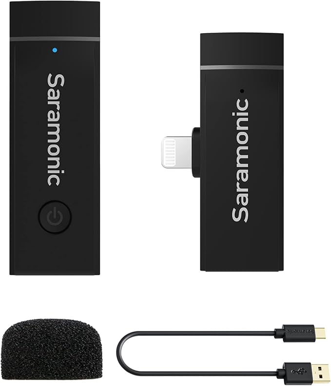 Saramonic Wireless Lavalier Microphone for iPhone,MFi Certified, Plug Play Noise Cancelling Lapel Mic,196ft Transmission,10H Working Time,Cordless Clip on Mic for Video Recording Live Streaming