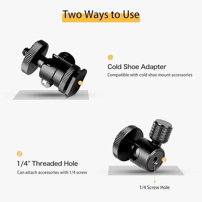koolehaoda 1/4 Mini BallHead & Hot Shoe Mount Adapter for Camera Video Light Tripod Monopod (1/4 Ball Head)