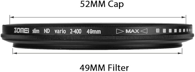 ZoMei 49mm Ultra Slim ND2-ND400 Fader Variable Neutral Density Adjustable Lens Filter Ultra Slim ND Filter Optical Glass