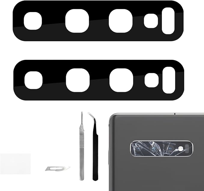 2 Pack Rear Camera Lens Replacement for Samsung Galaxy S10 Plus Adhesive Back Camera Glass Lens with Full Fix Tool Repair Kit Tweezers Dust Cloth for S10 Plus SM-G975U SM-G975U1