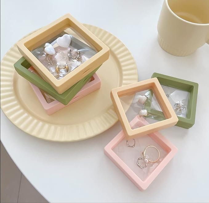 12PCS 3D Floating Frame Display Stand, Jewelry Box, Gift Box, Ornament Organizer, Small Travel Jewelry Box, PE Film Anti-Oxidation, Suspended Display Box Stackable (2.75 * 2.75，Type 2)