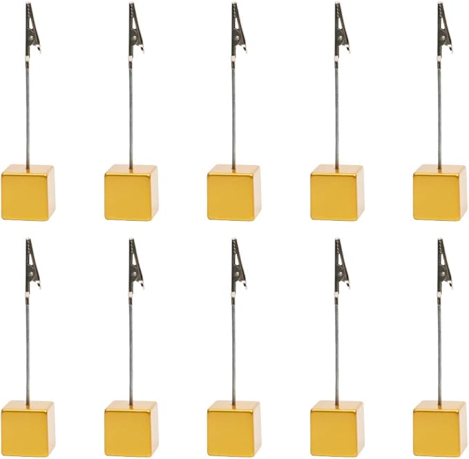 10pcs Table Number Holder Name Place Card Holder Memo Clip Holder Stand Note Holder Pictures Card Paper Menu Clip (Gold)