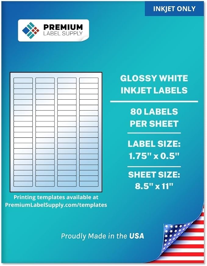 Premium Label Supply Glossy White Sticker Return Address Labels – 1.75" x 0.5" – (80 per Sheet) (Glossy White for Inkjet Only, 40,000 Labels)