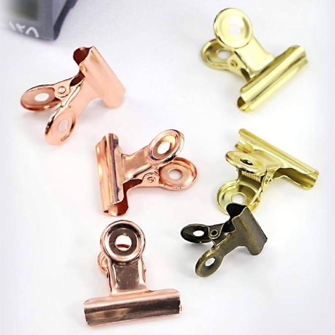 YUCHIYA 10 Pack Bulldog Clips with Push-pins for Corkboard,Metal Clips for Crafts, Metal Binder Clips for Pictures, Spring Paper Clamps for Office Documents (Rose Gold,2inch)