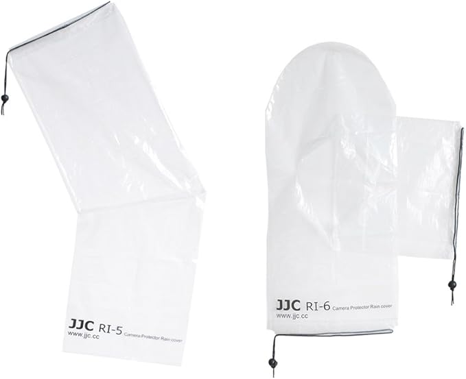 JJC 2 Types DSLR Camera Rain Cover Coat Sleeve Protector for Canon Nikon Fujifilm Sony Olympus Panasonic Pentax Sigma with a Lens & Flash PE Material Clear See-Through(2 Pack)