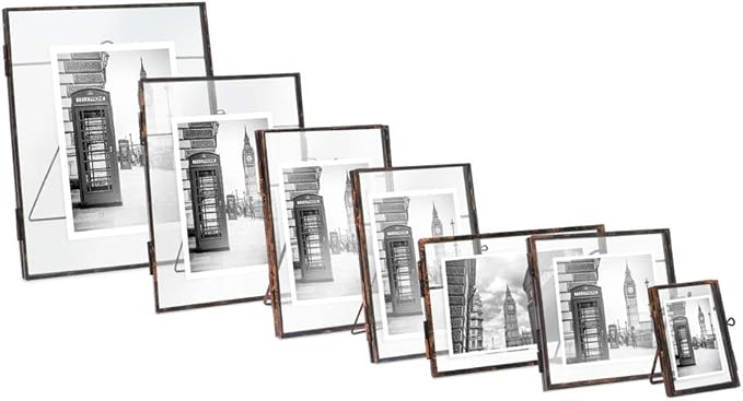 Isaac Jacobs 8x10, Antique Bronze, Vintage Style Brass and Glass, Metal Floating Picture Frame (Vertical) with Locket Closure, for Photos, Art, & More, Tabletop Display (8x10 Antique Bronze)