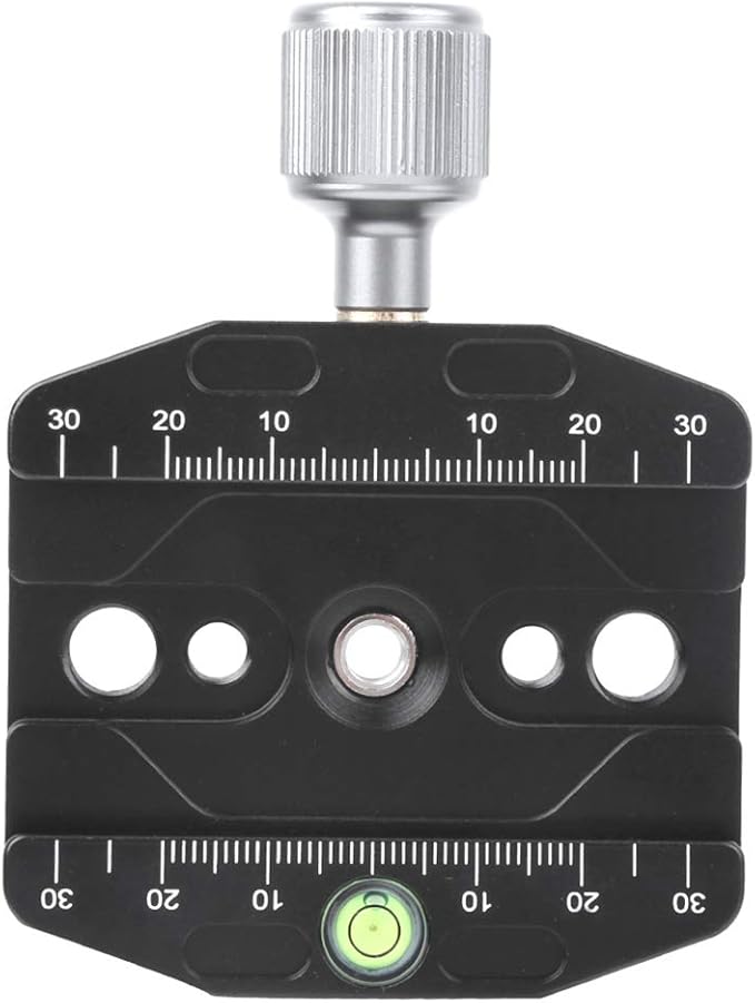 70mm Aluminium Alloy Quick Release Plate Clamp, QR Plate Clamp with 1/4in 3/8in Screw Holes, Built in Gradienter for Arca Standard Tripod, Durable Metal Locking Knob for Camera Pho