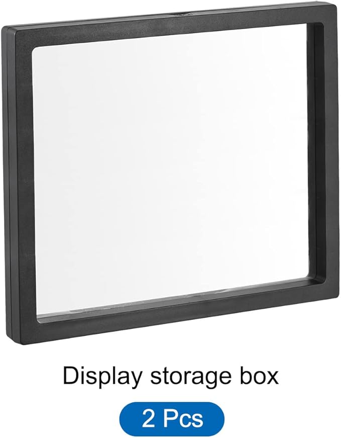 MECCANIXITY Floating Frame Display Holder Stand 3D Jewelry Display Box 7.09 x 7.09 x 0.79 inch Black for Ring Necklace Bracelet Earring Pack of 2