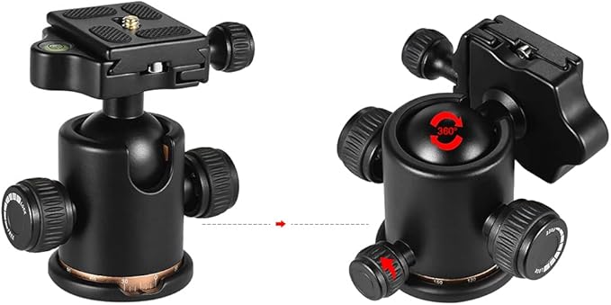Andoer Tripod Ball Head, 360 Degree Rotating Panoramic Ball Head with Quick Release Plate 1/4 to 3/8 Screw Adapter Max 8kg/17.64lbs for Tripod Monopod Slider DSLR Camera
