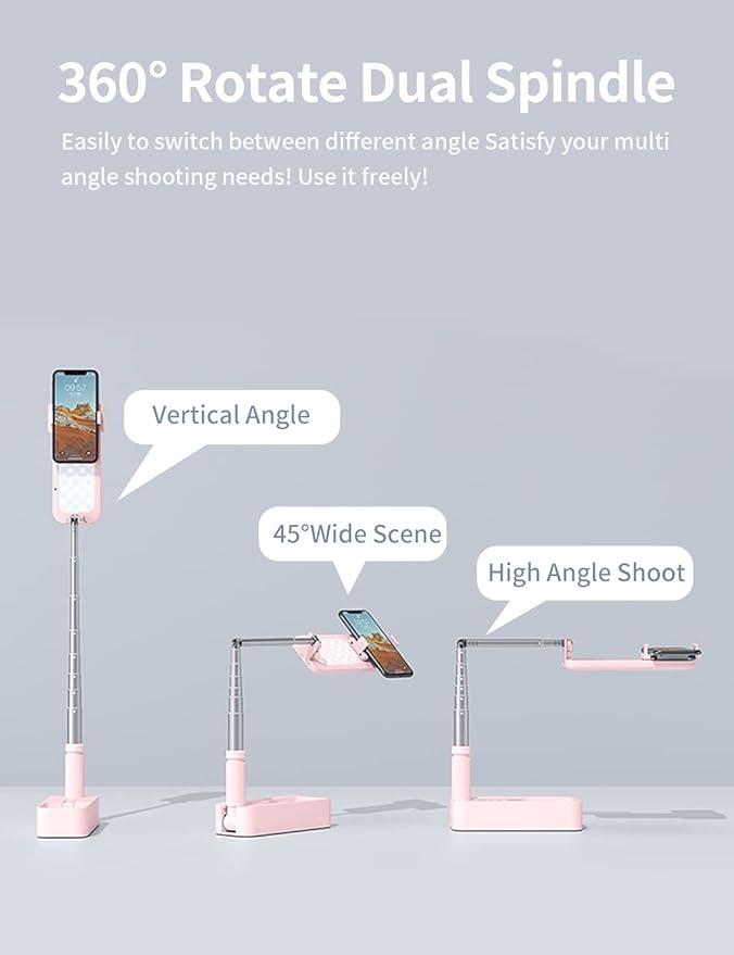 Viozon Extendable Selfie Stand 360° Rotation with Phone Holder, Rechargeable Wireless Foldable 7 Brightness LED Light for Live Streaming/YouTube/Tiktok/Video Recording/Photography/Reading (AP-V6P)