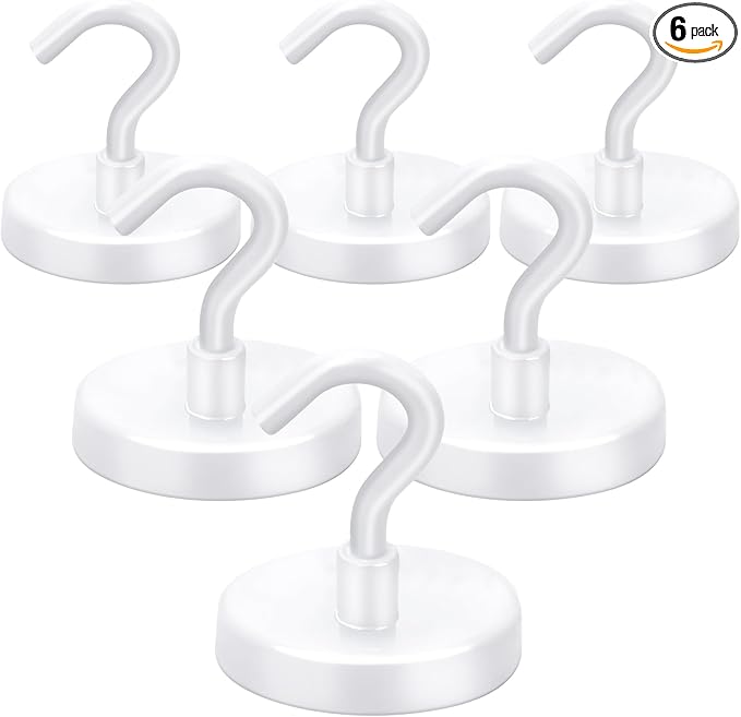 LOVIMAG Cruise Ship Essentials, 120Lbs Cruise Door Magnets, White Cruise Magnetic Hooks, Magnetic Hooks Heavy Duty for Hanging Celling, Grill, Refrigerator Kitchen-6 Pack