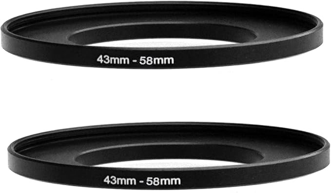 (2 Pcs) 43-58MM Step Up Ring Adapter, 43mm to 58mm Step Up Filter Ring, 43 mm Male 58 mm Female Stepping Up Ring for DSLR Camera Lens and ND UV CPL Infrared Filters
