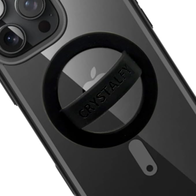 Grips by CRYSTALFY Magnetic Phone Grip & Silicone Phone Holder with Loop, Extra Metal Ring, Compatible with MagSafe & Non-MagSafe iPhone Cases - Secure Cellphone Loop Handle (Black)