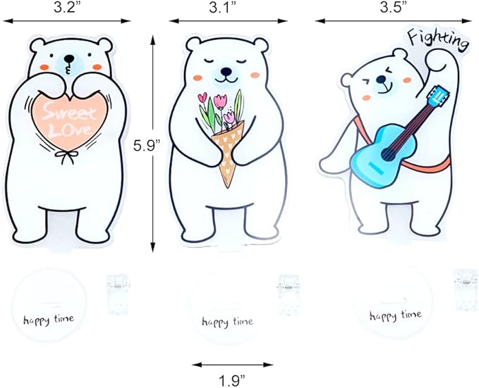 Set of 3 White Bear Polaroid Photo Holder, Table Picture Display Clip Stand for Picture Memo Cards Paper Note Postcards Place Card Display, Home Office Desk Ornaments