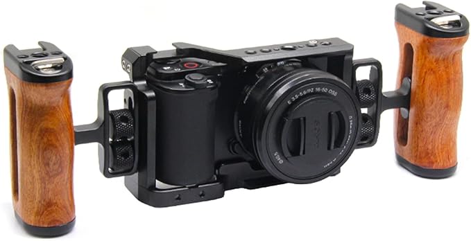 Adjustable Left/Right Camera Cage Handle, Wooden Side Handle Handgrip for EOS RP/A7ii/A7iii/EOS R50/EOS R100/A6700/Z6 ii/Z6 iii/Z7 ii /A7M4/ZV-E10/ZV-E10 ii Cam Cage