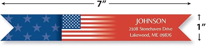 Colorful Images Patriotic Flag Wrap Return Address Mailing Labels, Personalized in The USA with Names & Addresses, Set of 64 Self Adhesive, Easy Peel Flat Label Sheets, 7” x 1”, 1 Design