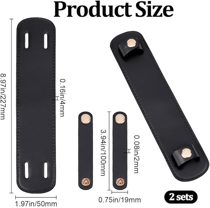 Beebeecraft 2 Sets Shoulder Strap PU Leather Black Replacement Detachable Imitation Leather with Alloy Button Protector Cover Bag Shoulder Handle Wrap Straps for Tote Bags Purse Women DIY Making
